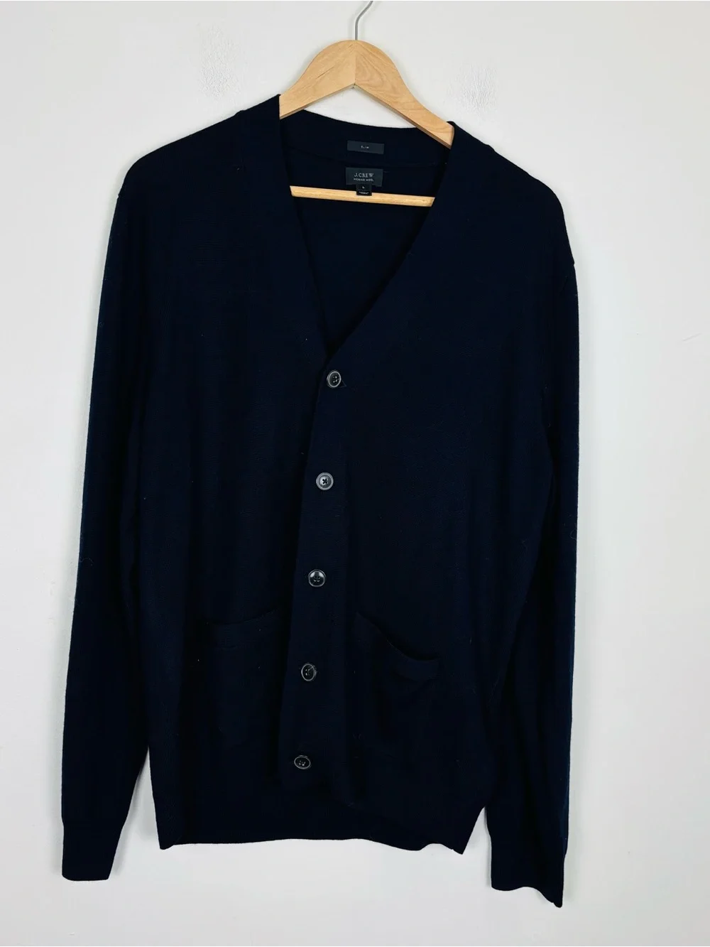 J. Crew Classic 100% Navy Merino wool cardigan slim fit. Large
